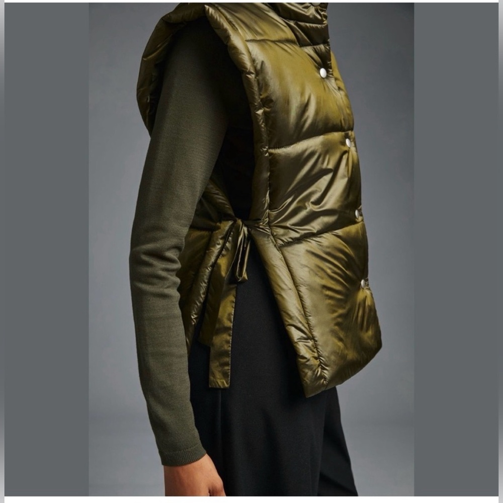 Anthropologie Pilcro Packable Puffer Vest Tie Sides Olive Green OS Spring Travel - Picture 2 of 9